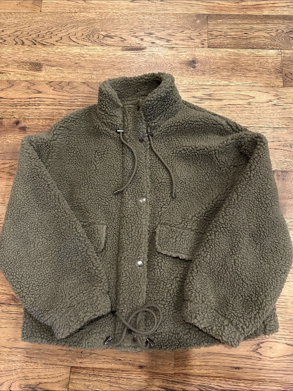 ba&sh Olive Teddy Sherpa Jacket with Drawcords